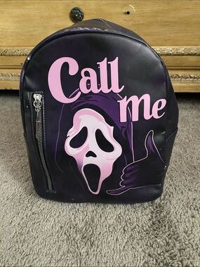 Scream Call Me' Ghost Print Mini Backpack - Purple/Pink